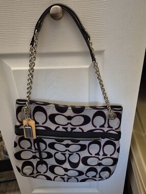 Vintage Coach Monogram Shoulder Bag in Black,grey, Pink, Wallet Included.